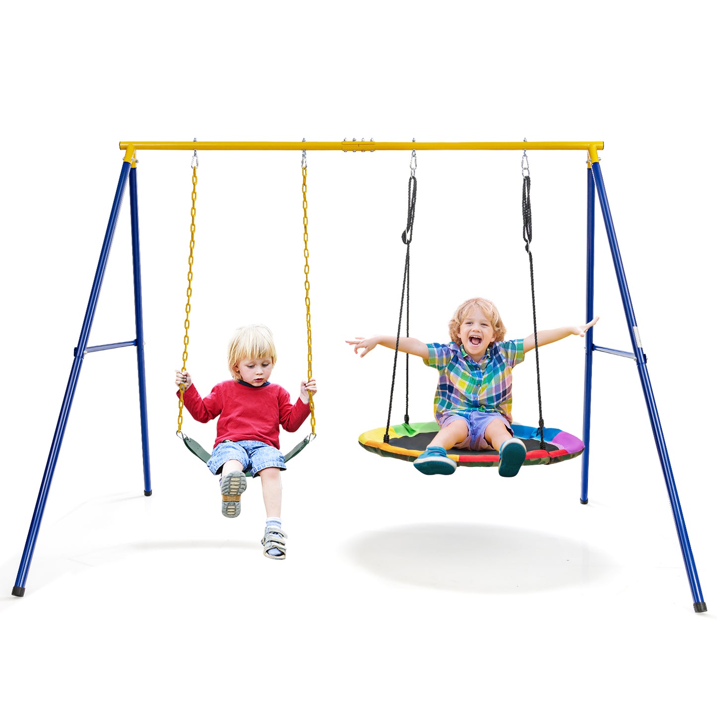 Infans Swing Frame Stand with 2 Swing Set Swing Sets for Backyard w/Ground Stakes