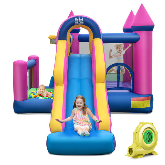 Infans Kids Inflatable Bounce Castle 7-in-1 Jumping House w/ Long Slide & 735W Blower