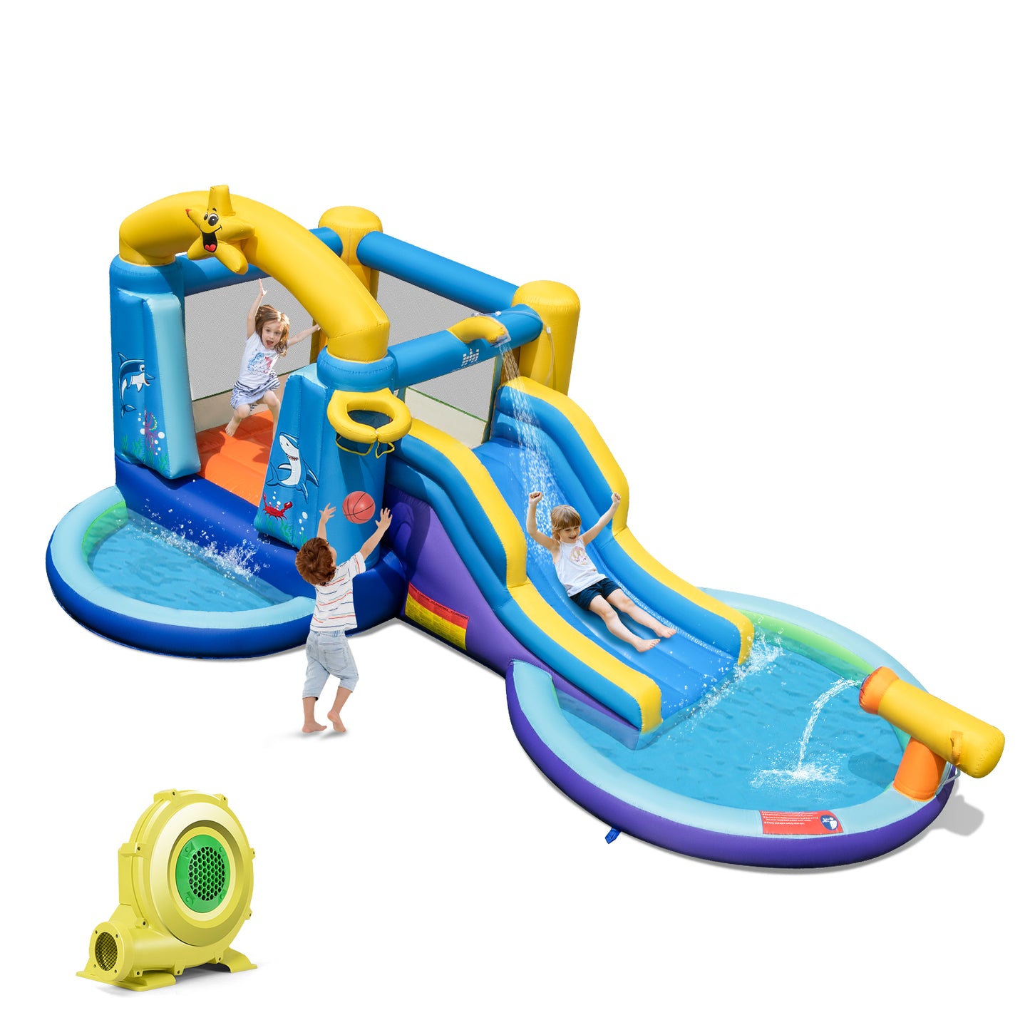 Infans Kids Inflatable Water Slide Park Bounce Castle w/ 50 Ocean Balls & 735W Blower