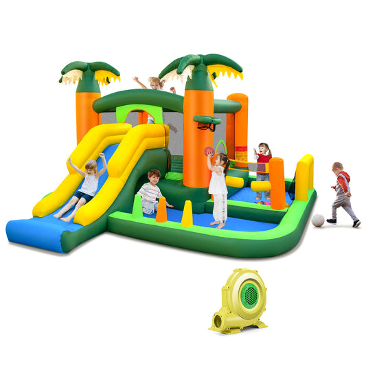 Infans Tropical Inflatable Bounce Castle, 8-in-1 Giant Jumping House w/950W  Blower