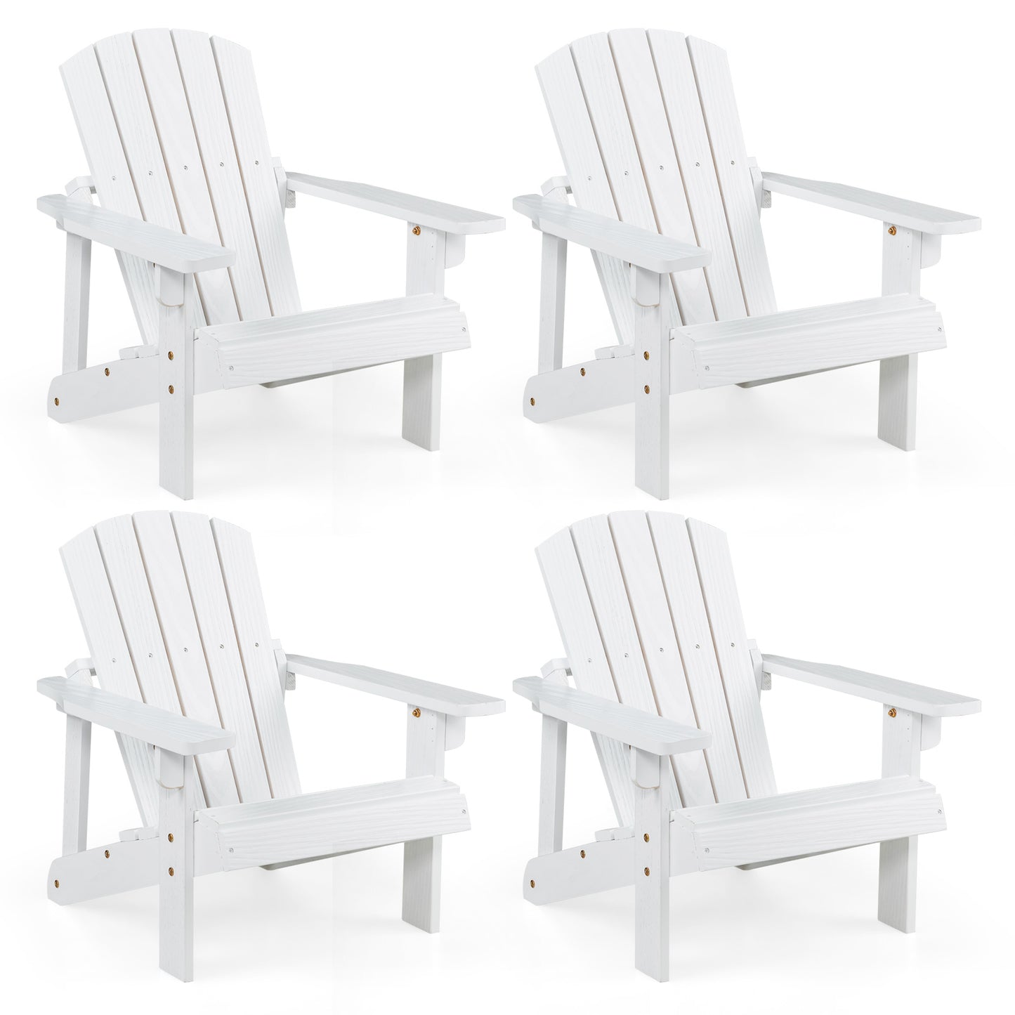 Infans Set of 4 Kid's Adirondack Chair Patio Wood High Backrest Arm Rest Outdoor White