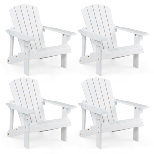 Infans Set of 4 Kid's Adirondack Chair Patio Wood High Backrest Arm Rest Outdoor White