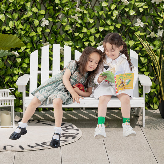 Infans 2 Person Adirondack Chair Kid Solid Wood Loveseat Backrest Arm Rest Patio White