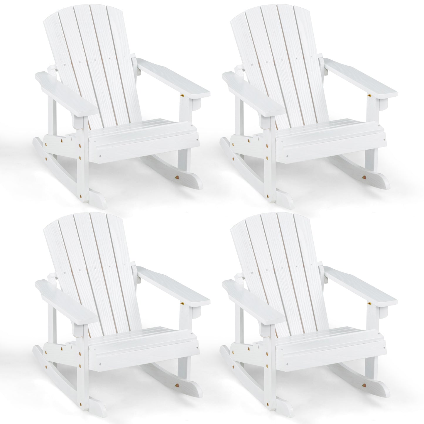 Infans 4PCS Kid Adirondack Rocking Chair Outdoor Solid Wood Slatted seat Backrest White