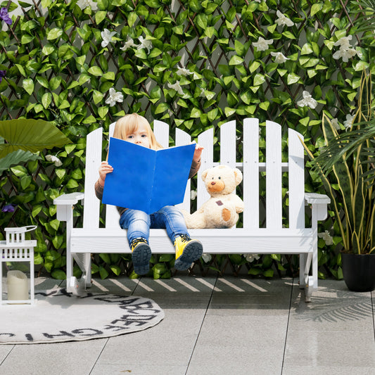 Infans 2 Person Kid Adirondack Rocking Chair Outdoor Backrest Armrest Solid Wood White