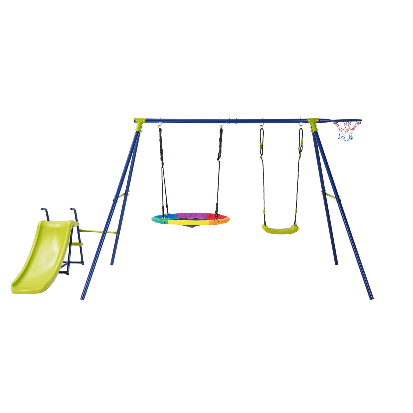 Infans 4-in-1 Swing Set for Backyard Heavy-Duty Metal Playset for 3-12 Years Old Kids