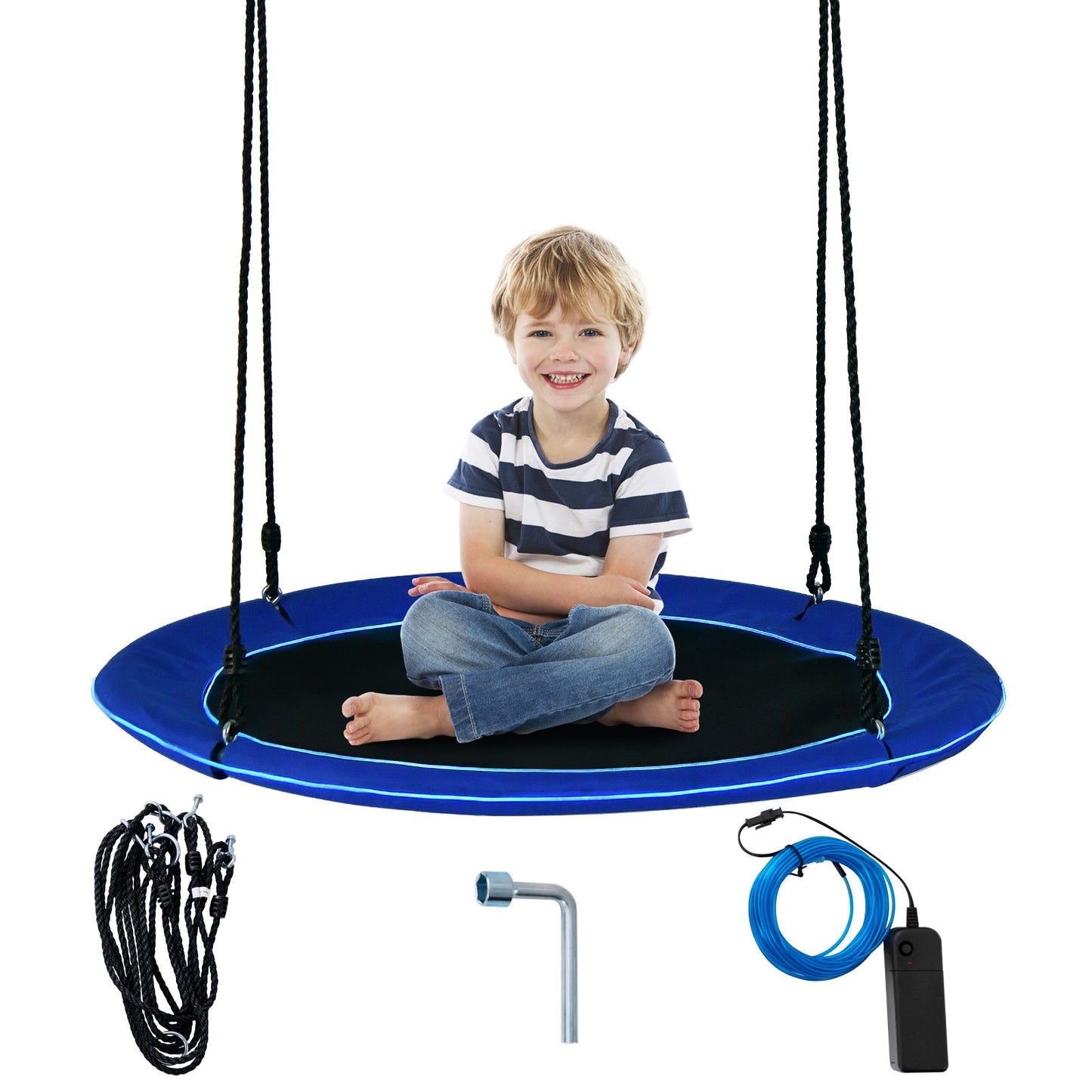 Infans 40 inch Saucer Tree Swing 660 LBS for Kids Adults Outdoor w/LED Lights Blue