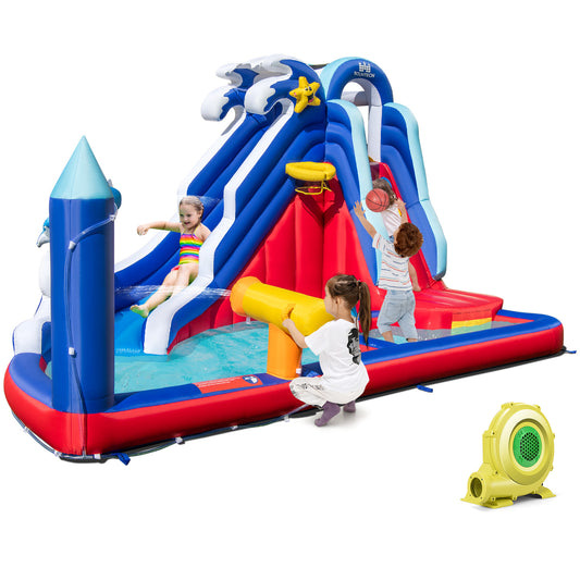 Infans 6-In-1 Inflatable Water Park w/735W Blower Climbing Wall Blowup Water Slide