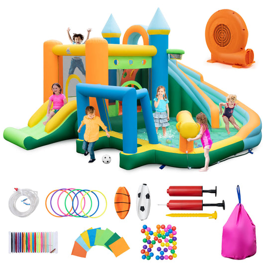 Infans Inflatable Water Slide Kids Blow up Water Park w/Climbing Wall Blower IncludedMulticolor