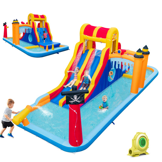 Infans Inflatable Water Slide 6-In-1 Kids Water Park with Dual Slides & 950W Blower