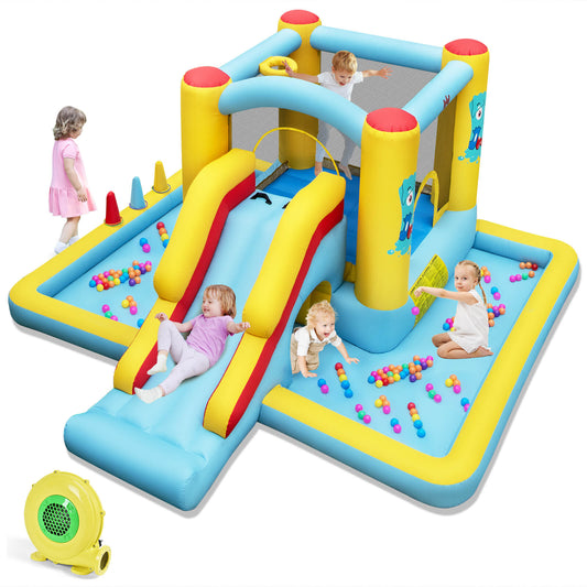 Infans Inflatable Bounce House w/ Slide Jumping Area Tunnel Ball Pit with 480W Blower