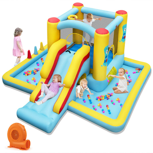 Infans Inflatable Bounce House w/ Slide Jumping Area Tunnel Ball Pit with 550W Blower