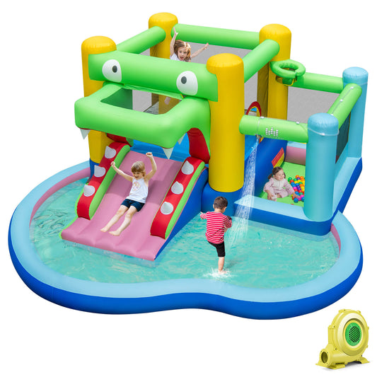 Infans 5-in-1 Inflatable Bounce House with Slide Splash Pool Ball Pit & Basket Hoop
