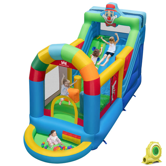 Infans Inflatable Bounce House w/Climbing Surface Long Slide Obstacles with 735W blower