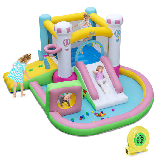 Infans Inflatable Bounce House w/ Slide Jumping Area Obstacle Ball Pit w/ 480W Blower