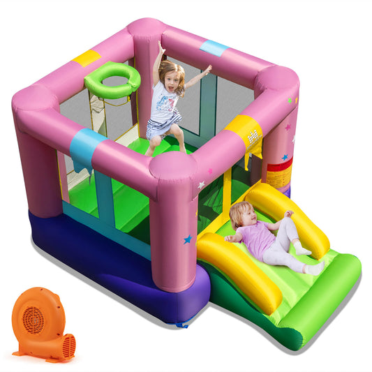 Infans Inflatable Bounce House Bouncy Castle w/Slide & Basketball Rim 520W Blower