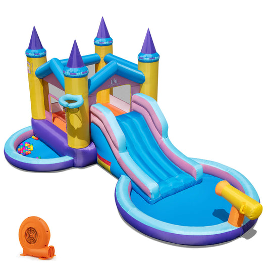 Infans Kids Inflatable Water Slide w/ Slide Splash Pool Water Cannon with 680W Blower