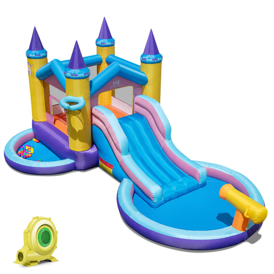 Infans Kids Inflatable Water Slide w/ Slide Splash Pool Water Cannon with 735W Blower