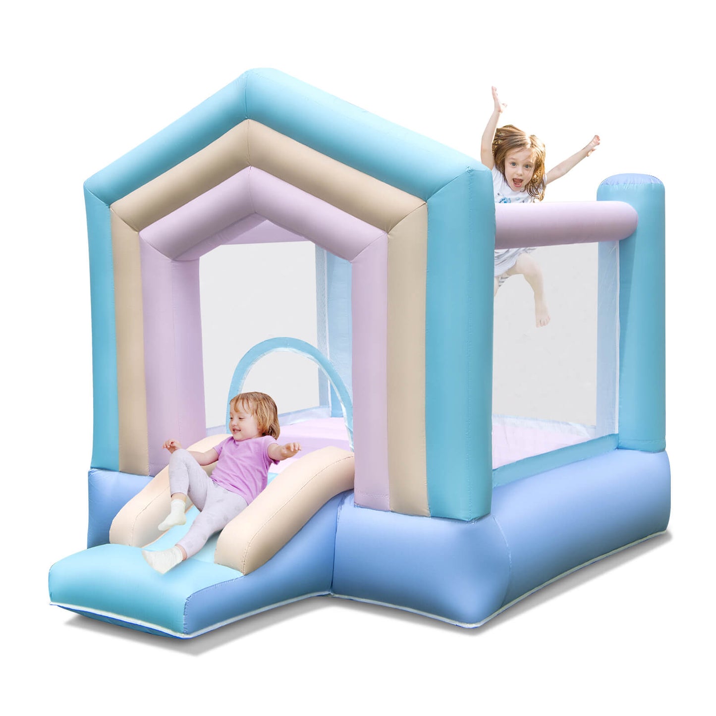 Infans Kids Bounce House with Slide Basketball Rim Inflatable Basketball Without Blower