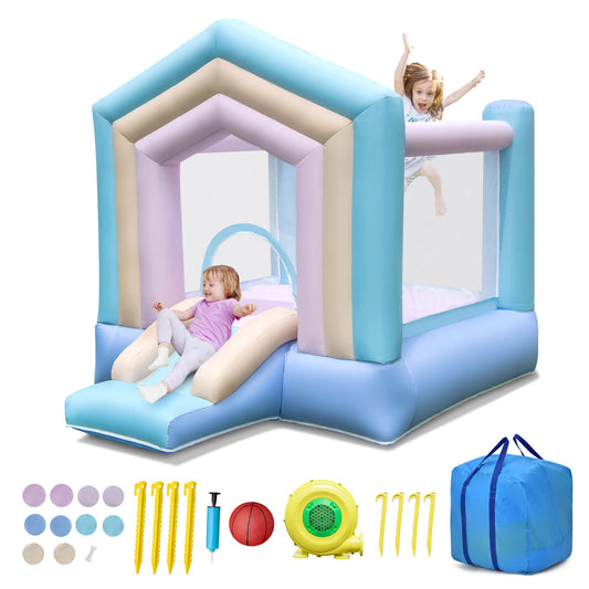 Infans Kids Bounce House with Slide Basketball Rim Manual Pump 480W Blower Included