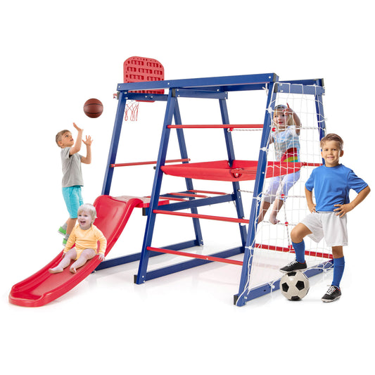 Infans 7-In-1 Kids Indoor Playground w/ Slide Climbing Net Crowling Ladder Rope Ladder