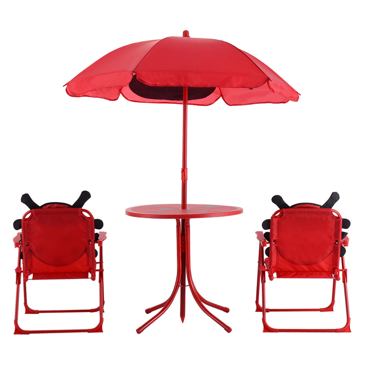 Infans Kids Patio Set Table And 2 Folding Chairs w/ Umbrella Beetle Outdoor Garden Yard