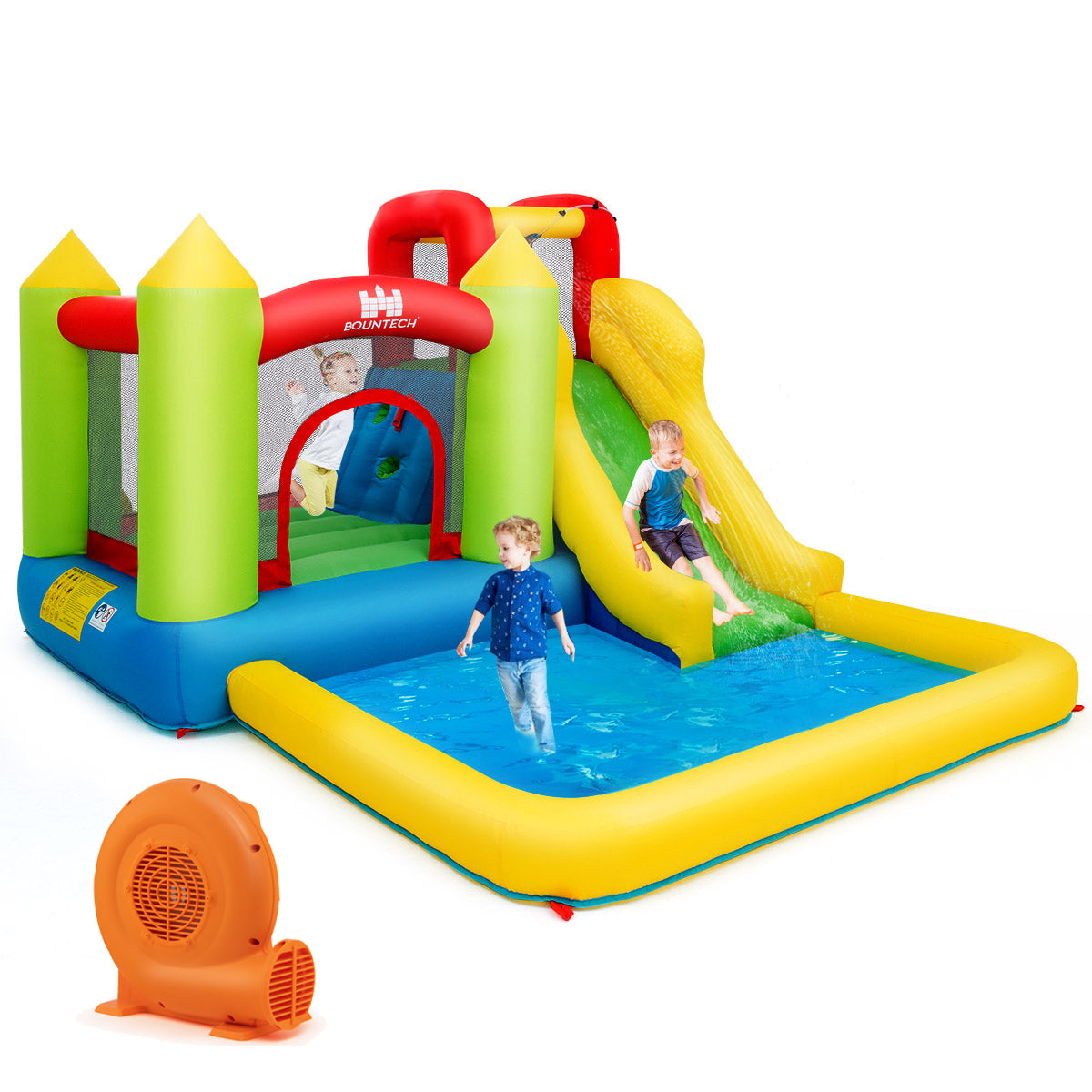 Infans Inflatable Bounce House Water Slide Bouncer Pool w/Climbing Wall & 550W Blower