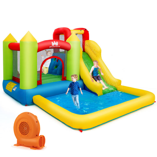 Infans Inflatable Bounce House Water Slide Bouncer Pool w/Climbing Wall & 550W Blower