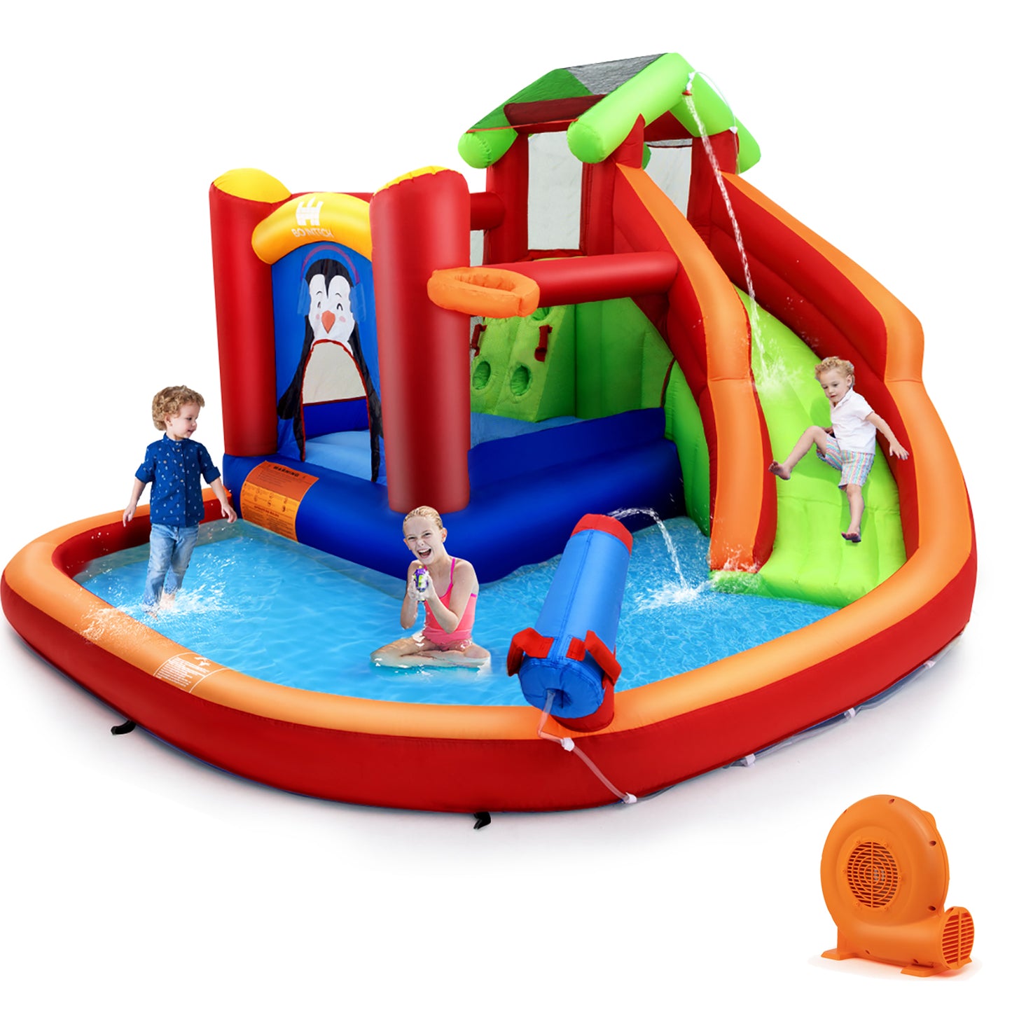 Infans Inflatable Slide Bouncer and Water Park w/ Splash Pool Water Cannon 750W Blower