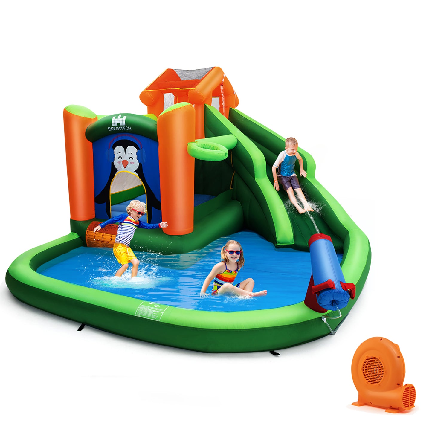 Infans Inflatable Water Park Slide Bouncer w/ Splash Pool Water Cannon and 750W Blower
