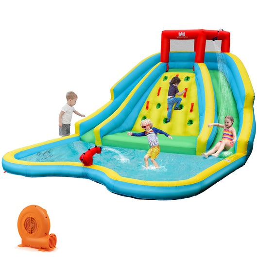 Infans Inflatable Mighty Water Park Bouncy Splash Pool Climbing Wall with 750W Blower