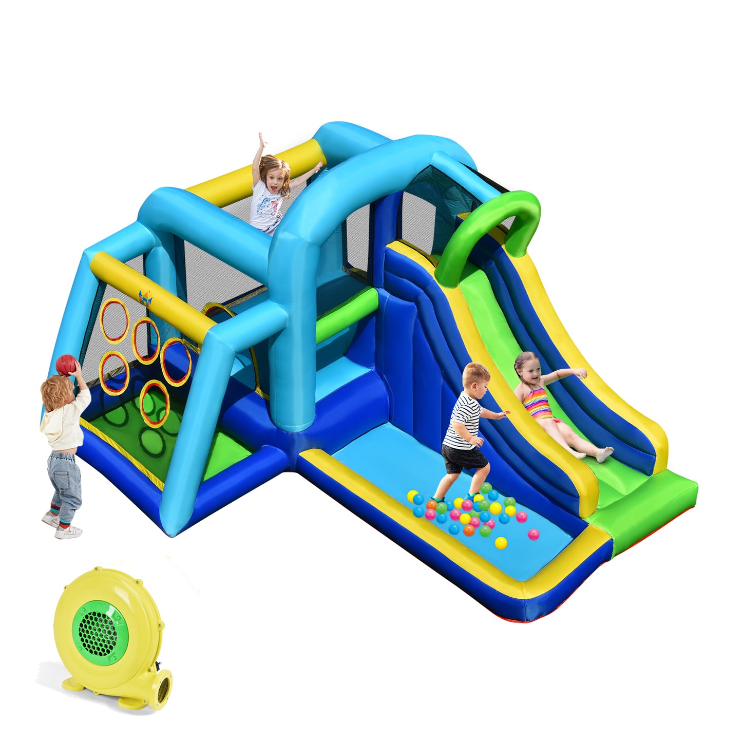 Infans Inflatable Bouncer Climbing Bounce House Kids Slide Park Ball Pit w/ 480W Blower