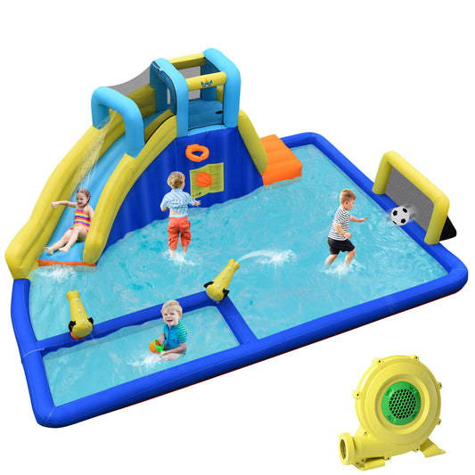Infans Inflatable Water Jumping House, 6-in-1 Bounce Castle w/ Water Sprayers & Slide, Durable Water Play Center Island Bouncer for Wet & Dry, Carry Bag,Quick Inflation,w/735W Blower