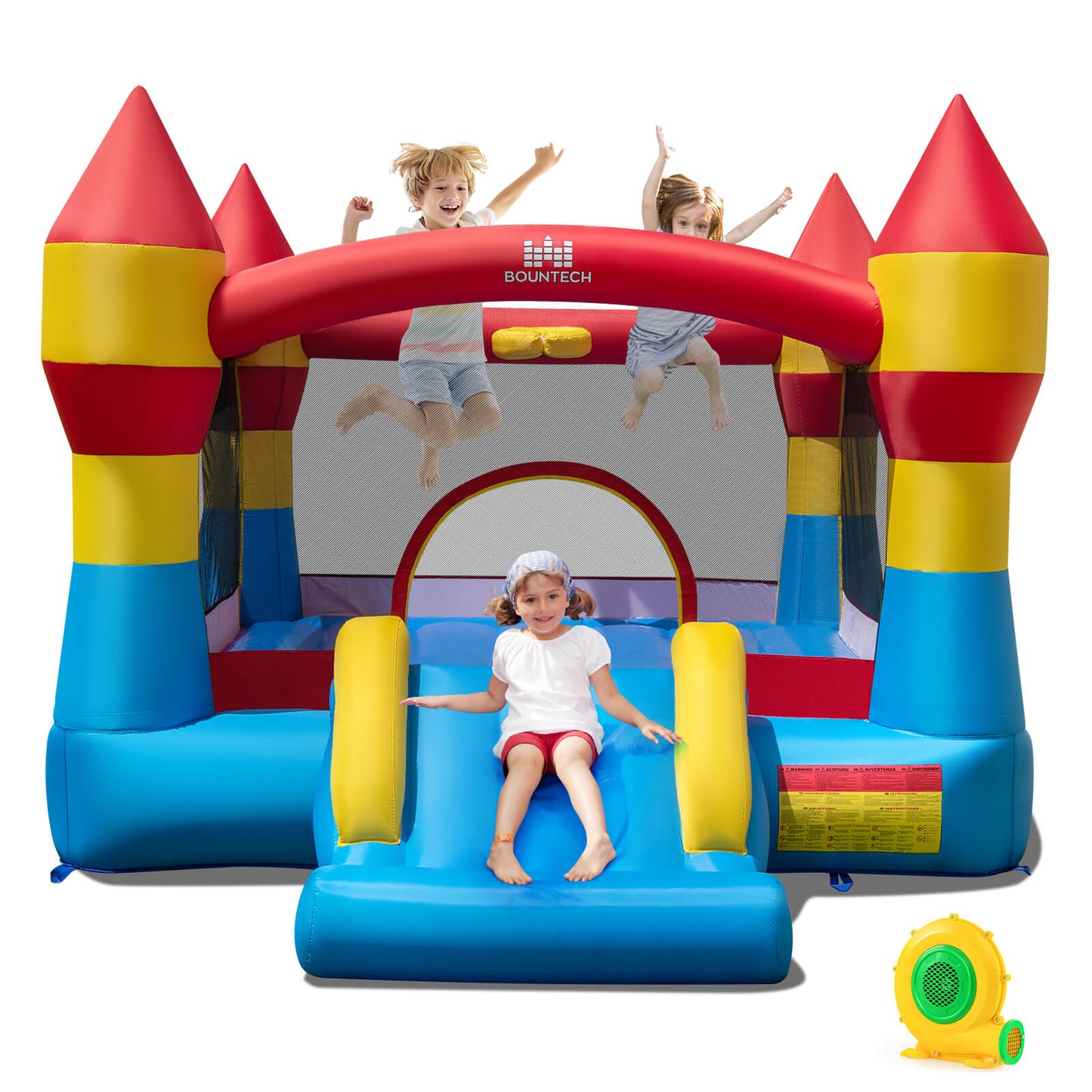 Infans 3-in-1 Kids Bouncer w/Slide Large Jumping Area & Basketball Hoop w/ 480W Blower