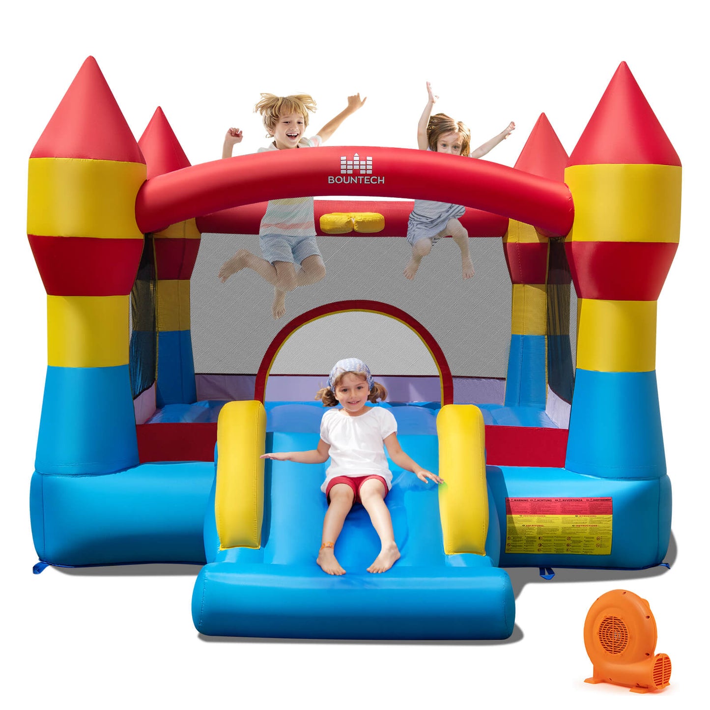 Infans 3-in-1 Kids Bouncer w/Slide Large Jumping Area & Basketball Hoop w/ 520W Blower