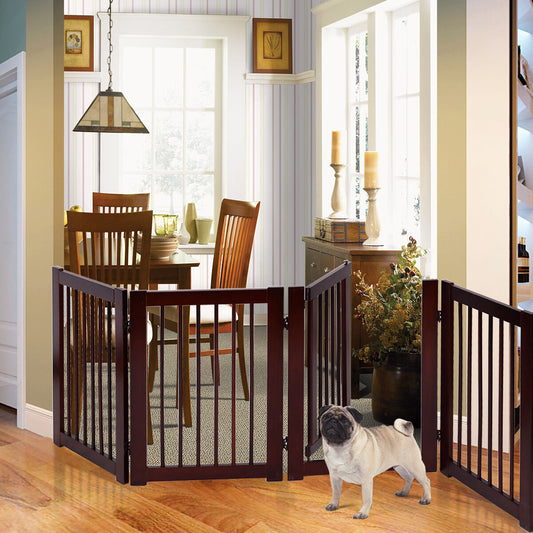 Infans 30 inch Configurable Folding Free Standing 4 Panel Wood Pet Dog Safety Fence w/ Gate