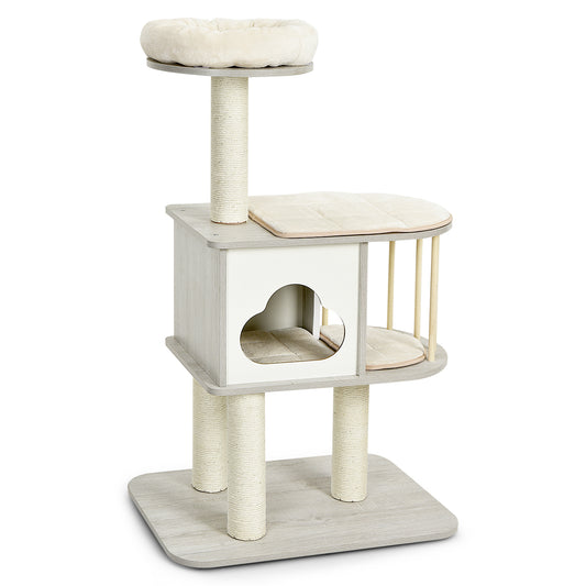 Infans 46 inch Modern Wooden Cat Tree with Platform & Washable Cushions for Cats & Kittens
