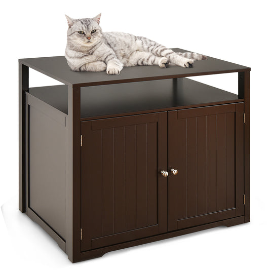 Infans Wooden Cat Litter Box Enclosure Hidden Cat Washroom w/ Storage LayerBrown
