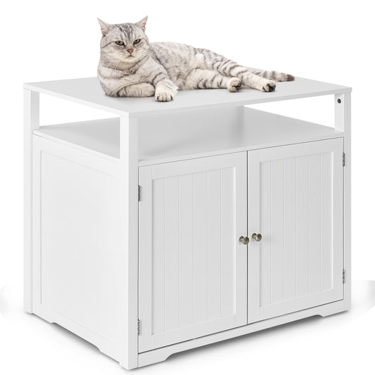 Infans Wooden Cat Litter Box Enclosure Hidden Cat Washroom w/ Storage LayerWhite