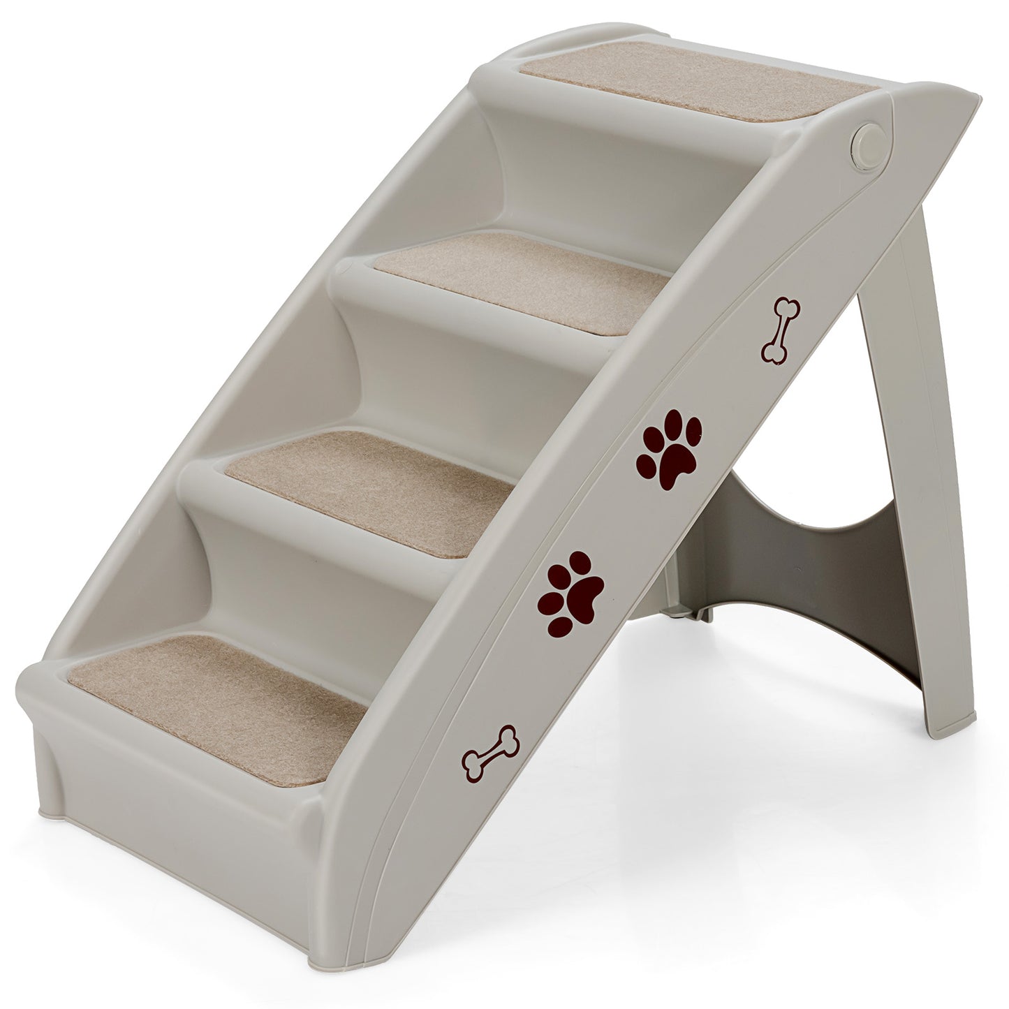 Infans Folding Plastic Pet Stairs 4 Step Ladder for Small Dog & Cats Gray