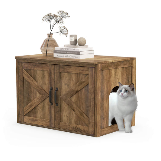 Infans Cat Litter Box Enclosure with Double Barn Doors Removable Divider Middle Entry