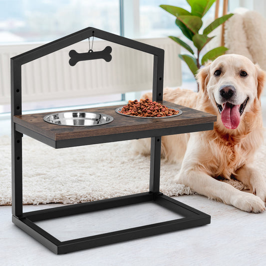 Infans Elevated Dog Bowls Feeder Adjustable Raised Bowls Stand with 5 Heights Coffee
