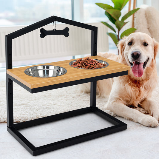 Infans Elevated Dog Bowls Feeder Adjustable Raised Bowls Stand with 5 Heights Natural