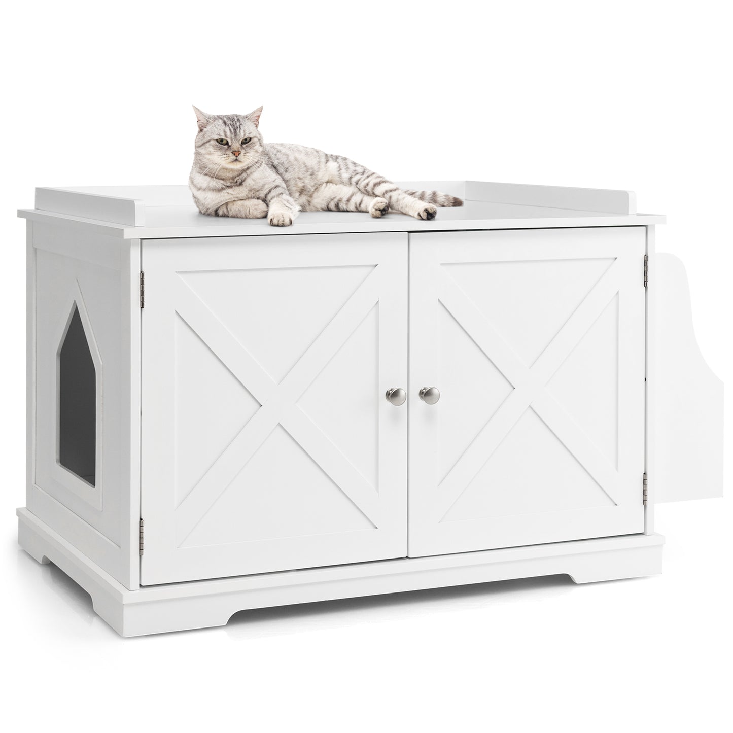 Infans Large Wooden Cat Litter Box Enclosure Magazine Rack Side Table Furniture White