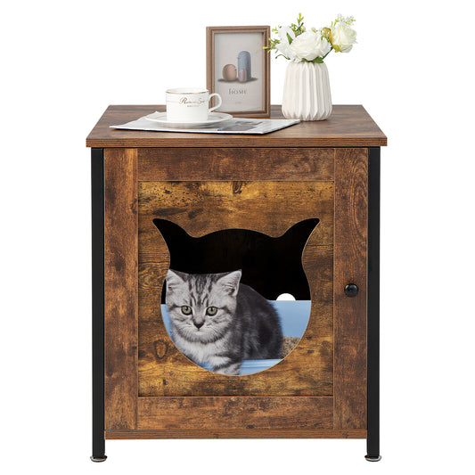 Infans Cat Litter Box Enclosure w/ Metal Frame & Adjustable Feet Brown
