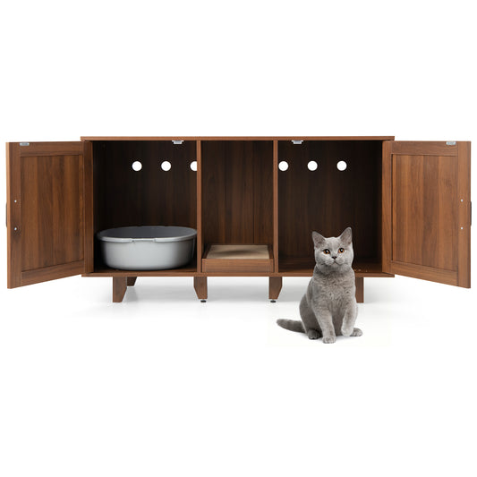 Infans Cat Litter Box Enclosure Hidden Cat Washroom W/ 2 Doors Coffee