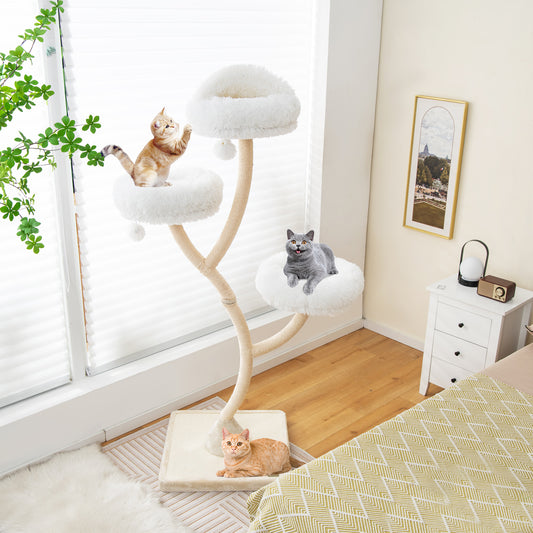 Infans Cat Tree Tower 70 inch Multi-Level Kitten Activity Center w/ 3 Perches & Balls Beige