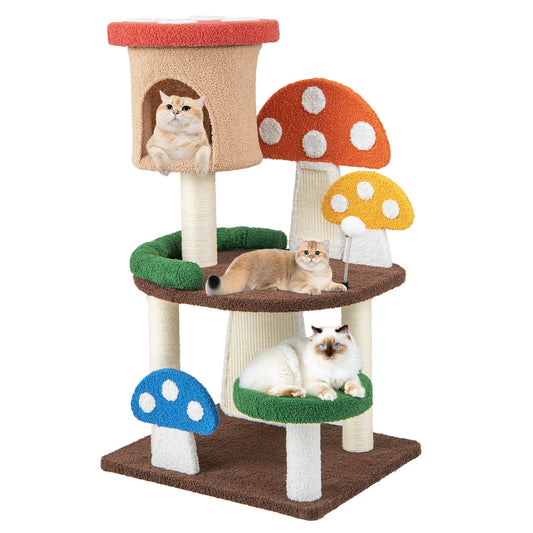 Infans 41'' Mushroom Cat Tree Tower Indoor Kitten Activity Center w/Natural Sisal Posts
