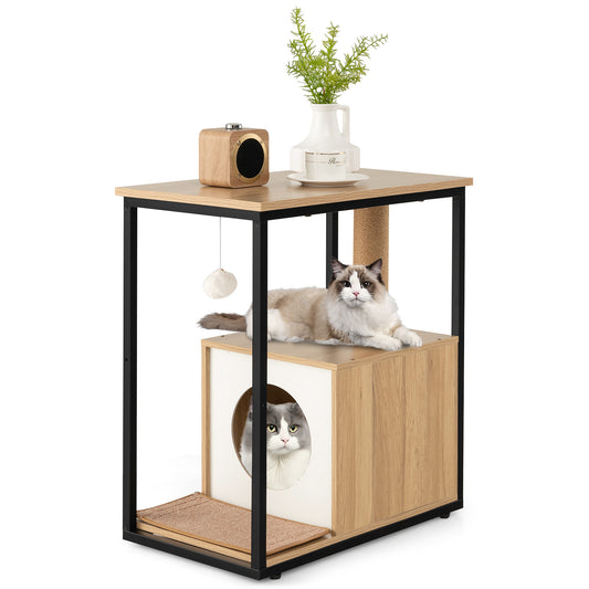 Infans Cat Furniture End Table w/ Scratching Post Removable Scratching Mat Living Room