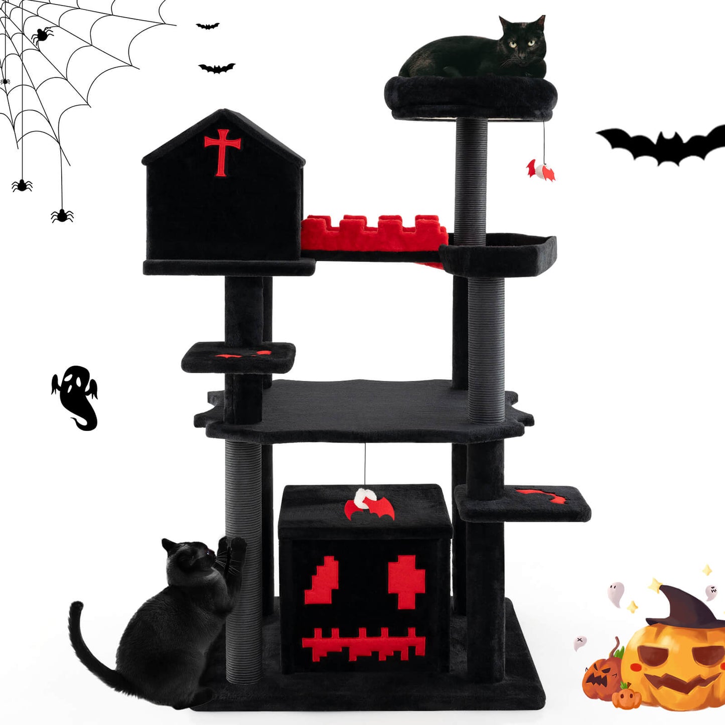 Infans Gothic Cat Tree 49 inch Tall Cat Tower w/ Coffin Bed & 2 Condos & Cozy Perch,